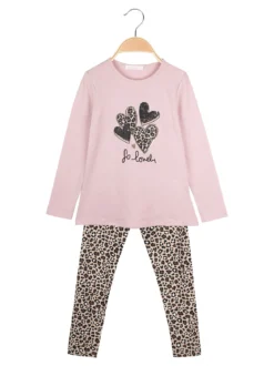 Yes! Do Kid'S Completo 2 pezzi da bambina con maglietta e leggings animalier - rosa