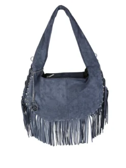 You Young Coveri Borsa a spalla da donna con frange e borchie - blu scuro