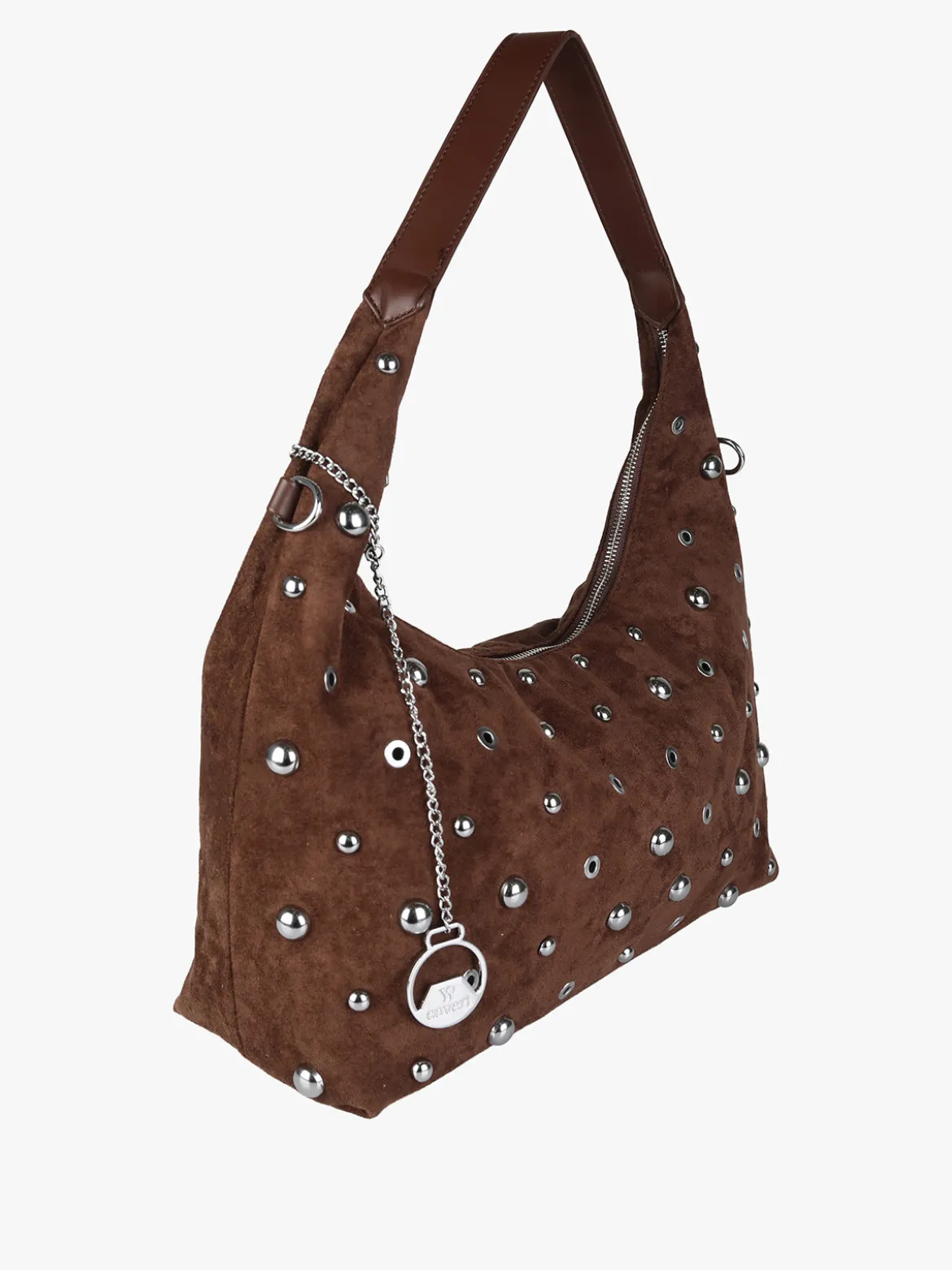 You Young Coveri Borsa hobo da donna in tessuto scamosciato con borchie - moro