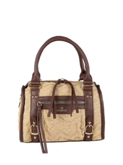 You Young Coveri Borsa mini da donna in maglia intrecciata con doppi manici e dettagli in ecopelle - khaki