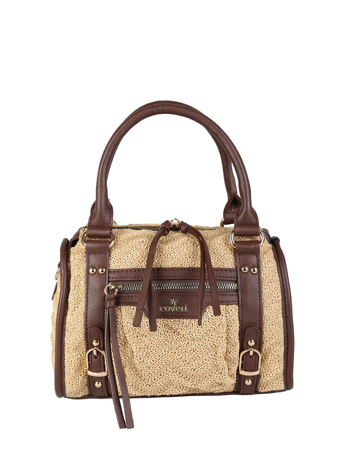 You Young Coveri Borsa mini da donna in maglia intrecciata con doppi manici e dettagli in ecopelle - khaki