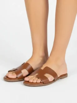 Zantea Ciabatte in pelle da donna con fascia ad H - marrone